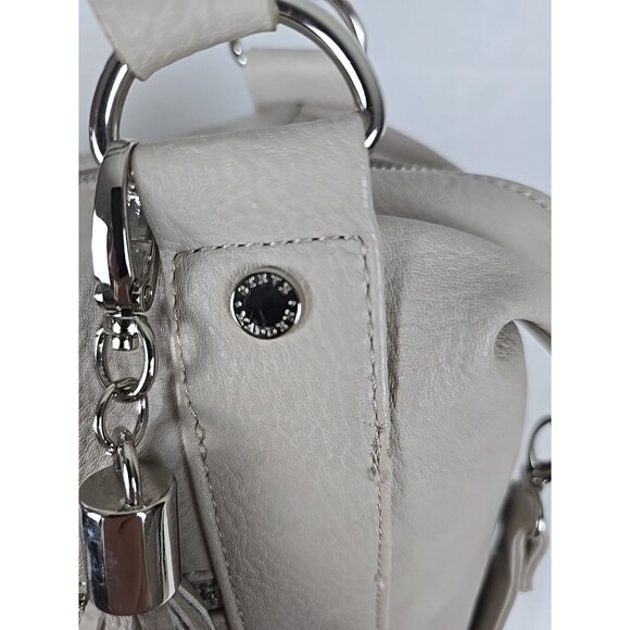 Steve Madden Faux Leather Extra Large Tote Purse Bag Beige Tan Silver Zipper - Picture 7 of 12
